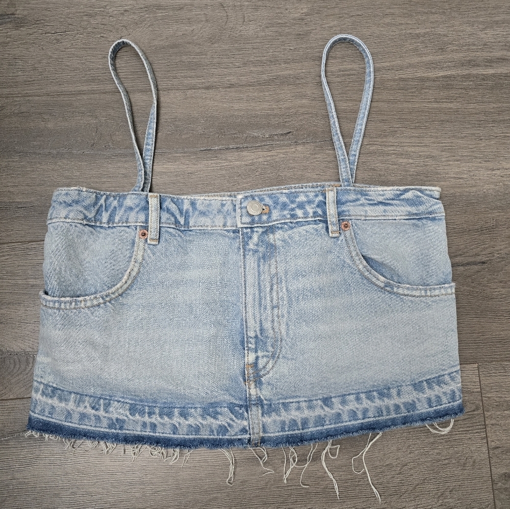 Zara Cropped Spahgetti Strap Denim Top Womens Size Small - Picture 3 of 10